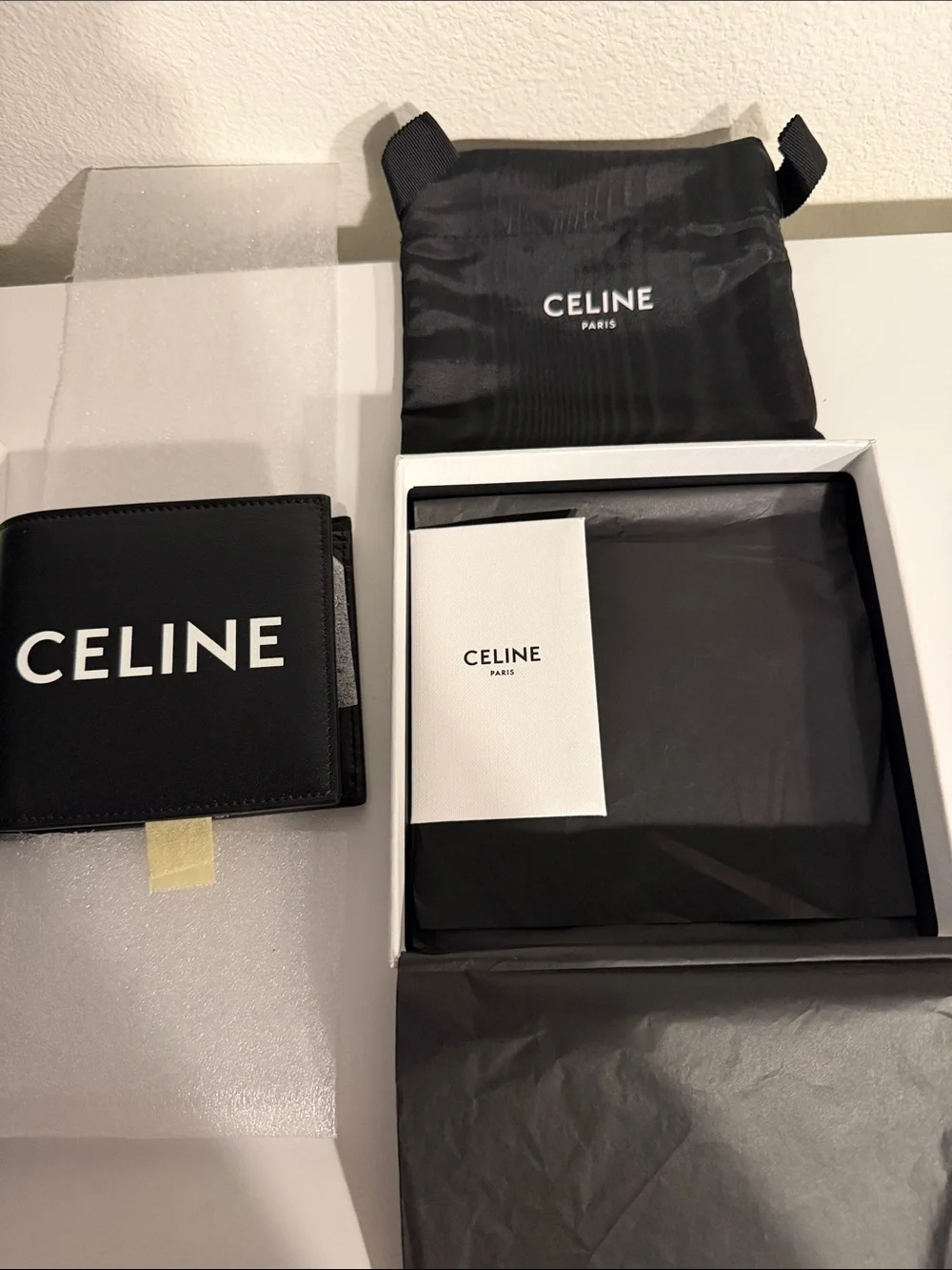 Celine Black Leather Wallet with White Logo